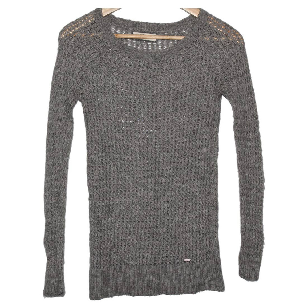 Women's Abercrombie & Fitch Gray Knit Crochet Pullover Crew Neck Sweater Size S
